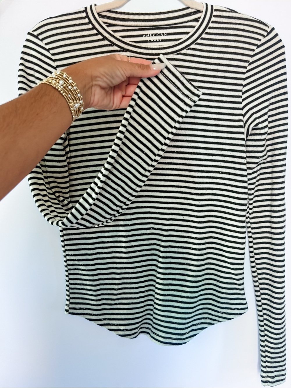 American Eagle Outfitters Black and White Striped Long Sleeve Tee